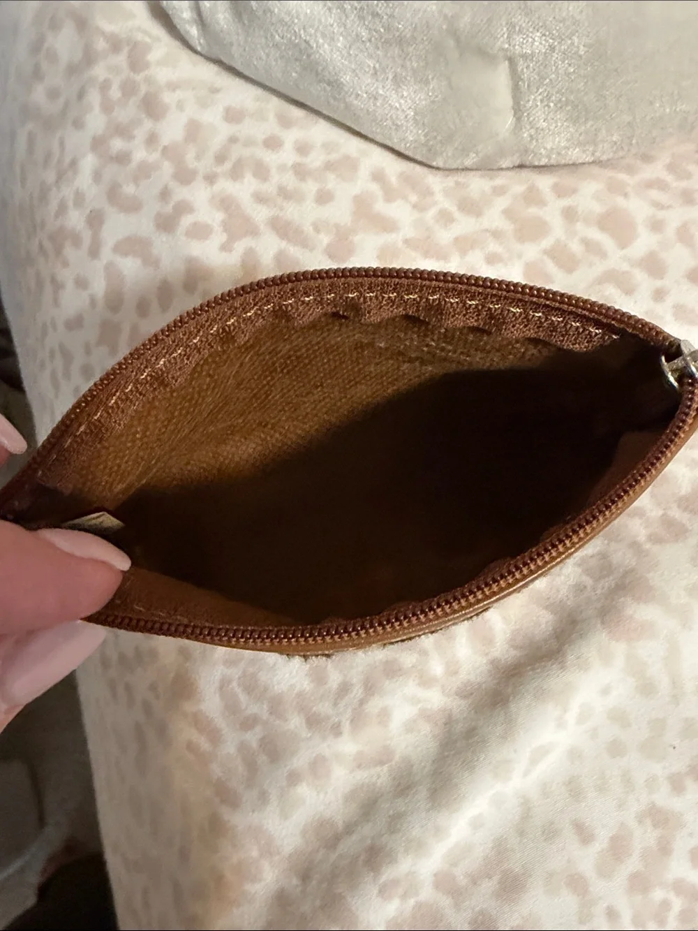 90’s Lancôme 2 piece Leopard Print Cosmetic Bag with Tan Trim and Handles